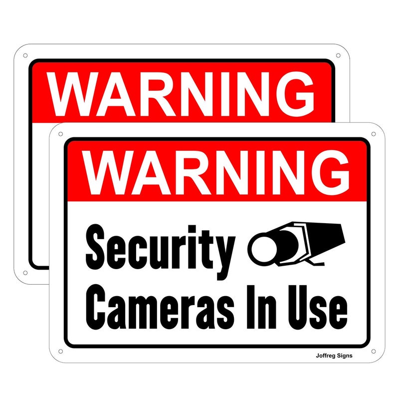 Joffreg Warning Security Cameras in Use Sign,14 x 10 Inches,Reflective Aluminum,UV Printed,Weather Resistant,Waterproof,Durable Ink,Easy to Mount,Outdoor or Indoor Use,2 Pack - Image 1